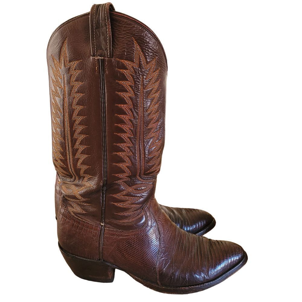 Amazonas Men's Western Brown Crocodile Leather‎ Cowboy Boots Size 8D Stitching